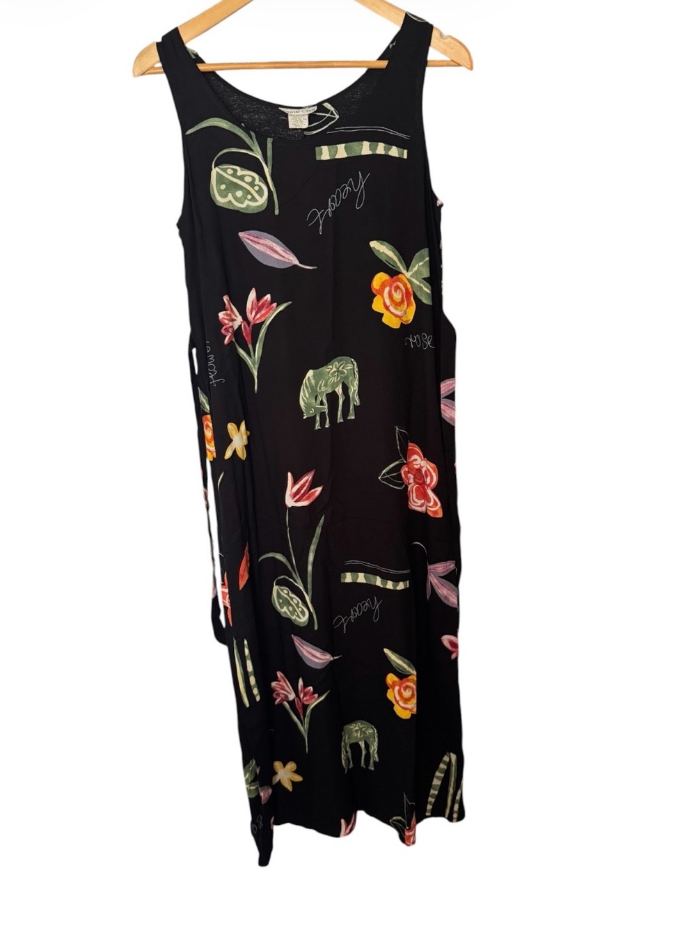 Connie choi Black Maxi Dress with Multicolor Floral & Elephant Print